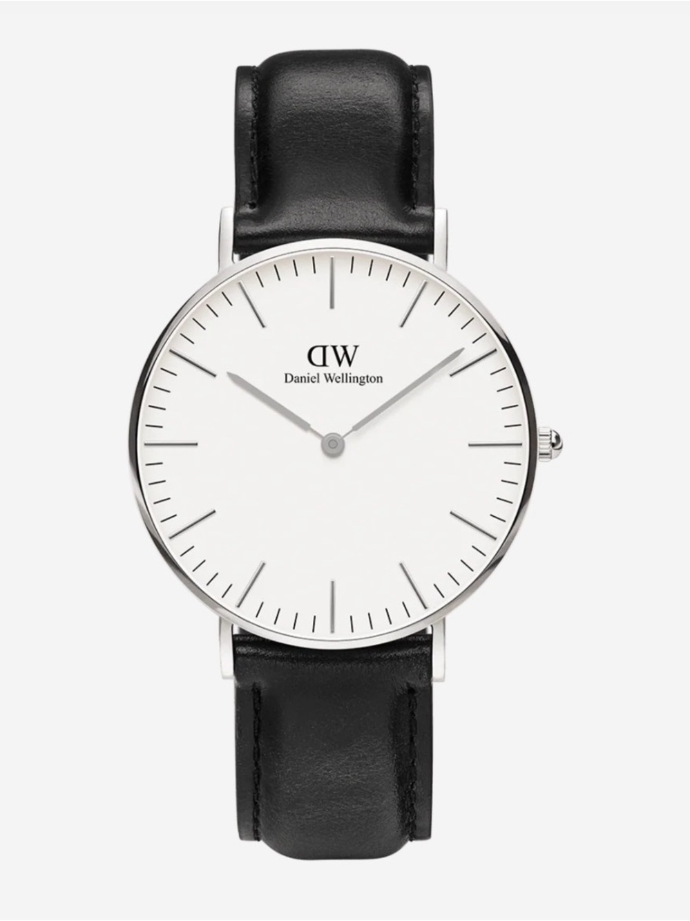 Daniel Wellington Black Leather Strap Watch with White Dial
